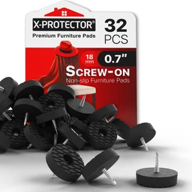 X-Protector Screw On Rubber Feet - 32 PCS 0.7" - Premium Non Slip Furniture Pads - Anti Skid Pads for Furniture Feet - Chair Leg Protectors - Furniture Grippers for All Surfaces - Protect Any Floors!