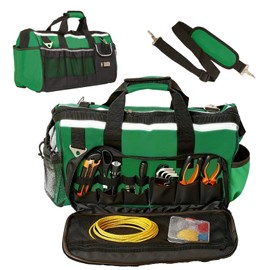 Extra Large Heavy Duty Tool Bag 20 inch, 17-Pocket Portable Soft Tool Box Organizer Storage, Portable Waterproof Wide Mouth Open Top Toolbag for Men Women, Electrician Mechanic Plumber HVAC