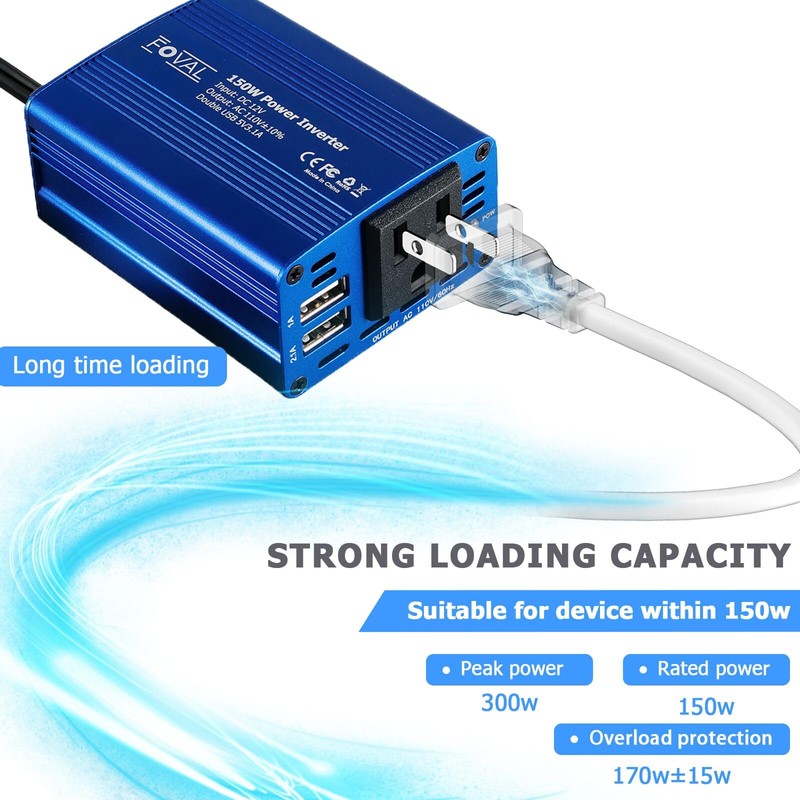 FOVAL 150W Power Inverter for Vehicles 12V DC to 110V
