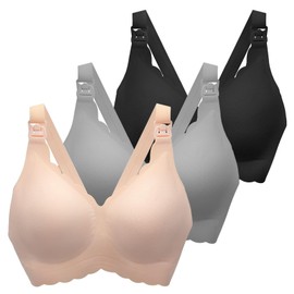 MomWills - Sujetadores de lactancia para lactancia materna, sin costuras, ultra cómodo, brasier de maternidad con forma natural para mujeres, Negro/Beige/Gris, L