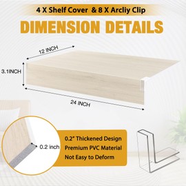 Wire Rack Covers for Pantry Shelf Covers for Wire Shelving Liners Removable 4 Pack with Holders for Closet Pantry Kitchen Bathroom Office Store, 24 x 12 Inch, Beige Oak Color