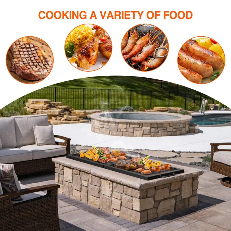 only fire Foldable X-Marks Fire Pit Cooking Grate, Portable Rectangle