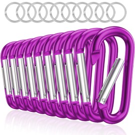 Sprookber 3" Aluminum Carabiner D Ring, Caribeener Clips, Spring Snap Hook for Keychain Clip, Set of 10 (Purple)
