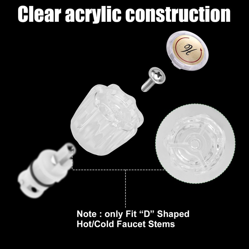 Gosknor 2pcs Shower Knob Replacements, Clear Acrylic Hot/Cold/Diverter Shower Knobs