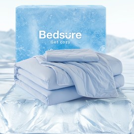 Bedsure Cooling Comforter Queen Size – Cooling Blankets for Hot Sleepers, Q-Max > 0.42, Breathable Cooling Blanket for Night Sweats, 3-Piece Set, 1 Blue Comforter (90"x90") & 2 Pillowcases (20"x26")