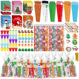 350 Pcs Christmas Stationery Party Favors Bulk Christmas Notebook Pencil Eraser Cards Ruler Treat Bags Stamp Stickers for Kids School Gift Exchange Classroom Games Prizes Events Supply (Classic)