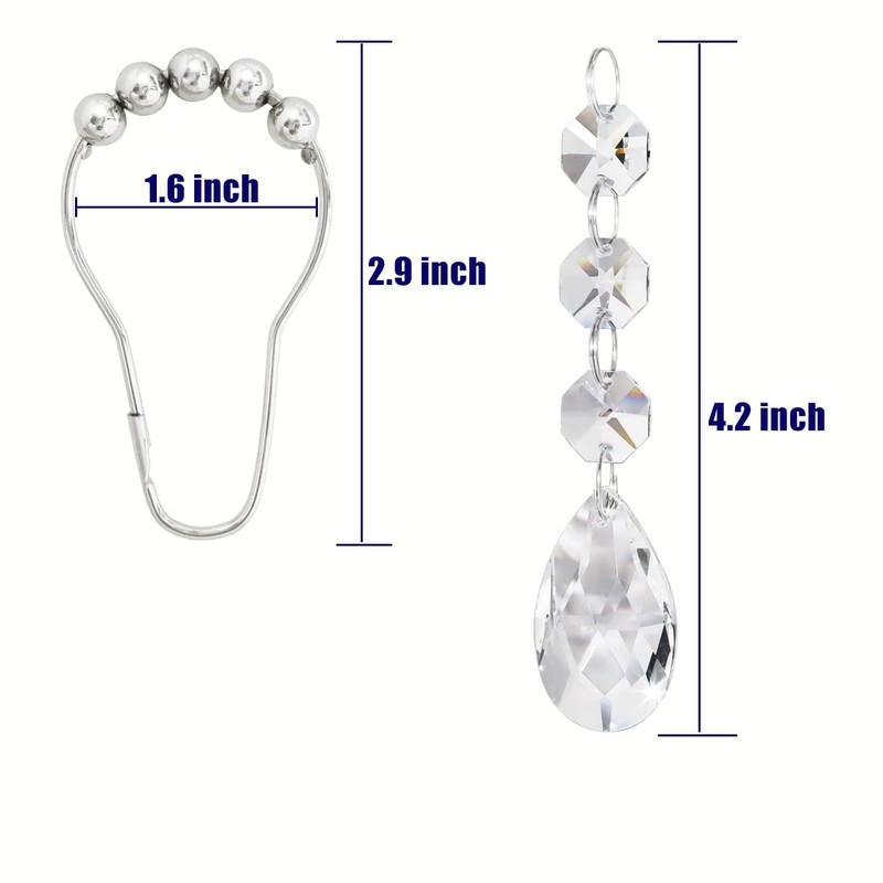 Yapicoco Shower Curtain Hooks Rings for Bathroom, 12PCS Gemstone Crystal