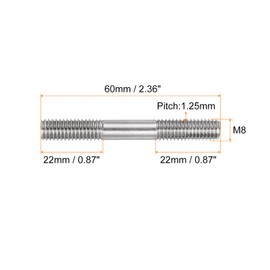 sourcing map 5Pcs M8x60mm 304 Stainless Steel Double End Threaded Stud Screw Bolt for House Maintenance