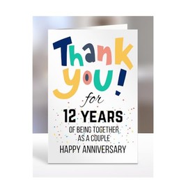 12 years wedding anniversary card for couple, couples, happy anniversary, married, thank you, men, women, presents for christmas, A5-88_13