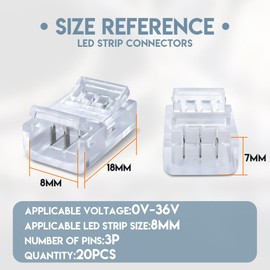 Innfeeltech 20 Pcs Strip Connector for 8MM 3 Pin LED Light, Double Side Strip Quick Connector