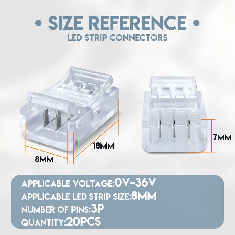Innfeeltech 20 Pcs Strip Connector for 8MM 3 Pin LED