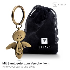 FABACH Guardian Angel Keyring - Lucky Angel with Clover Leaf - Metal - Good Luck Charm - Gift - Antique Bronze, Standard Size