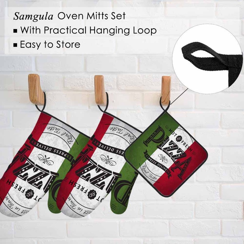Samgula Pizza Oven Mitts and Pot Holders Sets Italy Sign