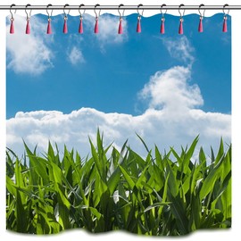 Tassel Shower Curtain Hooks - Black Shower Curtain Rings, Rust Proof Shower Hooks for Shower Curtain Rod, Chic Decorative Shower Hangers, Shower Curtain Set Accessory，Boho Bathroom Decor (Pink)