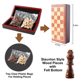 HOLYKING 9.4" Folding Wooden Chess Set - Portable Travel Chess Game Set with Storage Bags