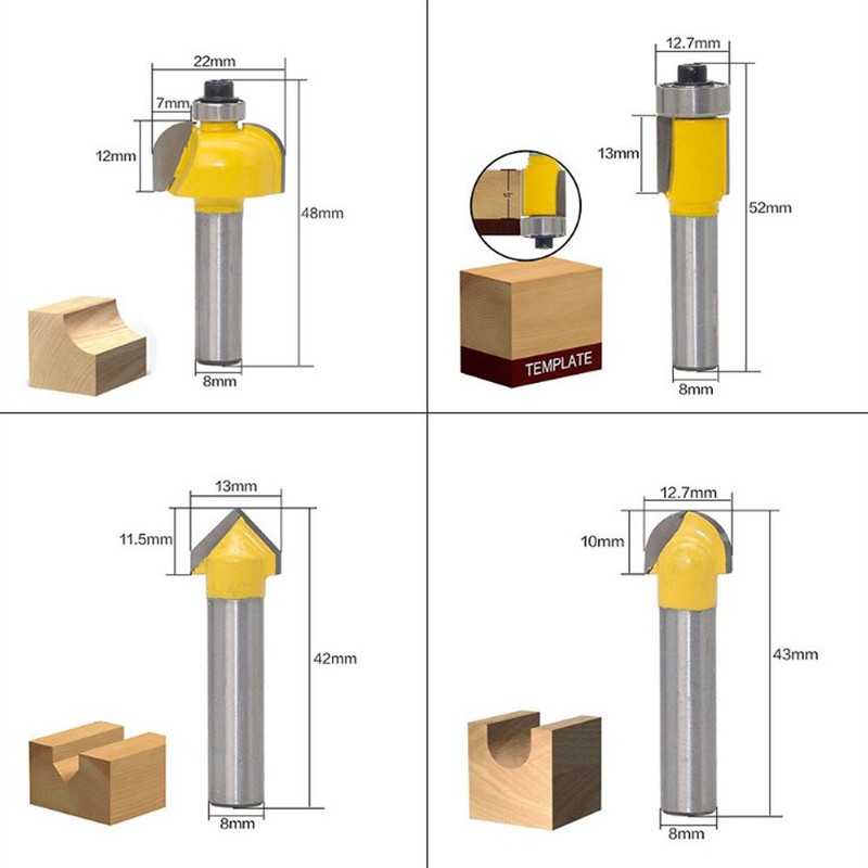 12 Pcs Router Bit Yellow Carbide Cemented Woodworking Milling Cutter