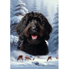 Labradoodle Black - Best of Breed Winter Wonderland Garden Flag 12" x 17"