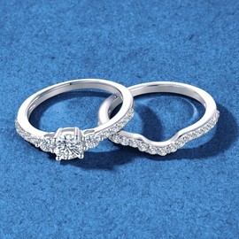 VOLUKA 925 Sterling Silver Set of 2 Round Cubic Zirconia Stacking Rings for Women 18K White Gold Plated Wedding Statement Engagement Rings, Cubic Zirconia, Cubic Zirconia