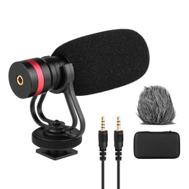 Cardioid Directional Condenser Microphone with Anti-Shock Mount 3.5mm TRS and TRRS Audio Output Cables Sponge Windshield Furry Windshield for Smartphones Cameras Camcorders Audio Recorders PCs BBZY
