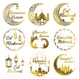 Hedeey Gold Foil Eid Mubarak Stickers, 360PCS Ramadan Stickers, Self-Adhesive Ramadan Kareem Stickers, Ramadan Mubarak Stickers, Islamic Stickers Muslim Labels Decorations for Party Favor Supplies