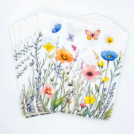 50 Pack Wildflower Floral Cocktail Napkins Disposable Floral Napkins Butterfly Decorative Paper Flower Napkins for Wedding,Bridal,Baby Shower,Tea Garden Party, Wildflower Birthday Party Decor (50)