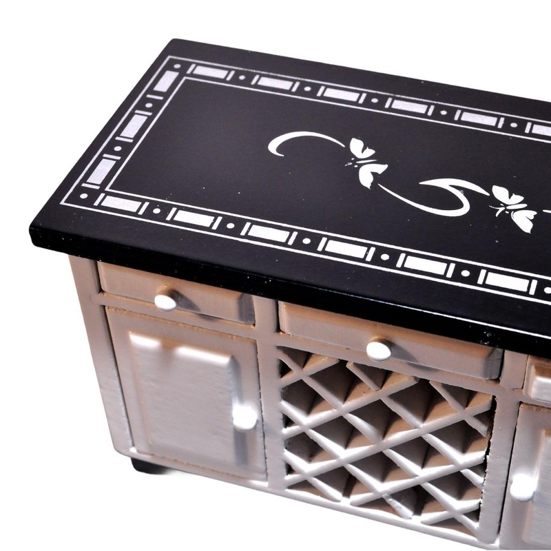 Dolls House Luxury Kitchen Set, 1:12 Scale, Black and White,