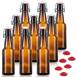 YEBODA 12 oz Amber Glass Beer Bottles for Home Brewing with Flip Caps, Case of 9