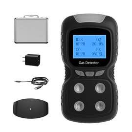 4 Gas Monitor,4 Gas Detector for H2S,CO,LEL and O2, Multi Gas Detector with 3000 Alarm Storage Data, Adopt High-Precision ADC Acquisition chip and 32-bit Nano-Processor. (Black)