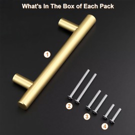 Probrico 10 Pack Hole Centers (90mm) 3.5inch Gold Kitchen Cabinet Pulls Stainless Steel Polished Gold Cabinet Handles Round T Bar Pull Handle for Cabinets and Drawers Total Length 6inch(150mm)