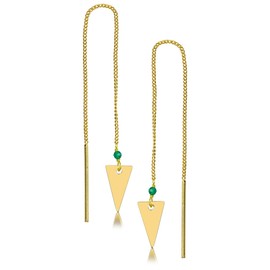 Gold Threader Earrings for Women - Long 24k Gold Plated Dangle Chain Dagger Jewelry - Hypoallergenic Pull Through Earring - Turquoise Crystal Dagger Pendant