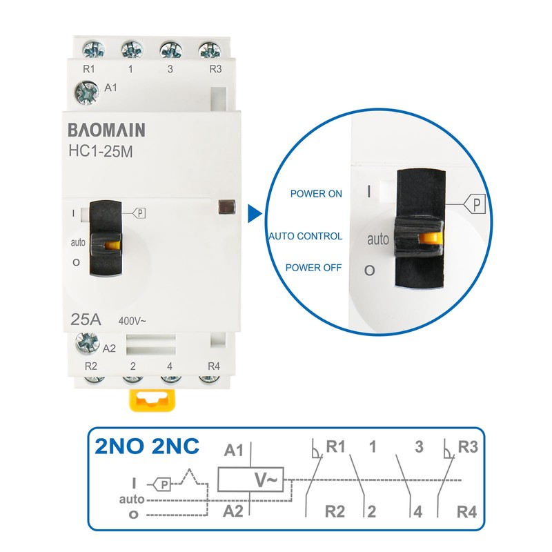 Baomain 220V AC 4-Pole Contactor, 25A 2NO2NC Normally Open +