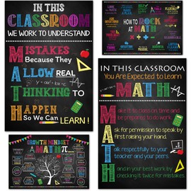 BEAWART 4 Pcs Math Posters (11"x17") - Math Classroom Supplies for Teachers, Decorations for Elementary, Middle, and High School, Mathematics Education, Essential Classroom Signs Must Haves