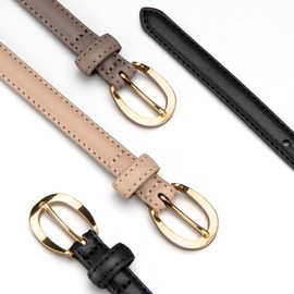 YooAi Leather Belts for Women Skinny Thin Waist Belts for Jeans Pants Dresses Black&Apricot M