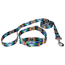 Country Brook Petz - Tie Dye Flowers Martingale Dog Collar and Leash - Groovy Collection Featuring Far Out Designs (1 Inch, Medium)