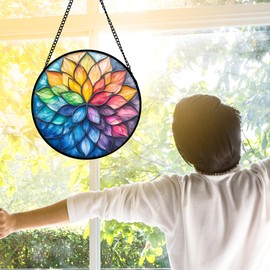 DASTOLL Stained Glass Window Hanging, Colorful Flower Petals Sun Catchers Diamond Glass Panel Hangings Suncatcher Decor for Birthday for Women, Men, Wife, Aunt, and Mom 9.8 in