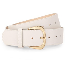 WERFORU Women Wide Leather Belt Women Fashion Wide Belt for Dresses Jeans Ladies Fashion Wide Belt with Gold Buckle,Beige,Fit Waist Size 26"-32"