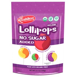 Koochikoo Sugar Free Organic Lollipop Pouch, Delicious Assorted Fruity Flavors, 24 CT (5.1 Oz, Pack - 10)