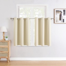 ChrisDowa Small Window Curtains for Kitchen and Bedroom - Grommet Short Thermal Insulated Room Darkening Curtains (2 Panels, Beige, 52 x 36 Inch)