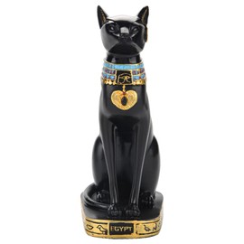 Greensen Egyptian Black and Gold Resin Cat Statue, Small Handmade Sculpture, Ancient Style Home Garden Decor Ornament