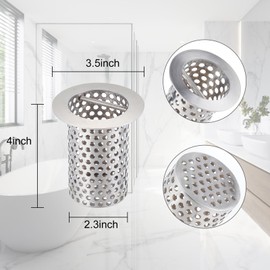 3" Commercial Floor Drain Strainer, 4'' High, Thick Perforated 316 Stainless Steel and Finely Polished Drain Basket for Restaurant/Factory/Kitchen
