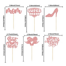 Ephlyn 24 piezas de decoración para magdalenas del Día de la Madre con purpurina,decoración de pasteles para el Día de la Madre,cumpleaños,suministros de decoración de pasteles de oro rosa