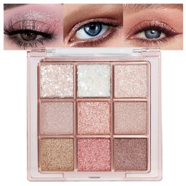 CAKAILA Paleta de Sombras de Ojos Con Purpurina de 9 Colores, Rosa, Oro Blanco, Brillo Brillante, Paleta de Sombra de Ojos Brillante, Paleta de...    