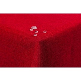 First-Tex Tablecloth Linen Look Lotus Effect Washable with Straight Edge 130 x 220 cm Oval Red