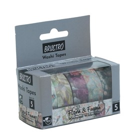 BRUSTRO Washi Masking Tapes Flora and Fauna Shade, 15 mm x 5 mtrs (set of 5)