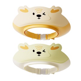 2 Pack Kids Shower Cap, Baby Shampoo Shield for Hair Washing, Adjustable Bath Visor to Prevent Water in Eyes and Ears, Reindeer Design for Toddlers 6 Months to 9 Years (Green + Orange)