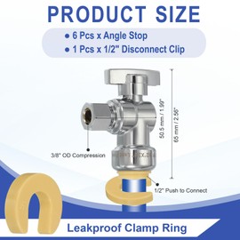 PATIKIL Angle Stop Valve 1/2" x 3/8" Compression Water Shut Off Valve 1/4 Turn Operation with 1/2" Disconnect Clip for Faucet Toilet Pex Copper Cpvc Pipe Brass, Silver