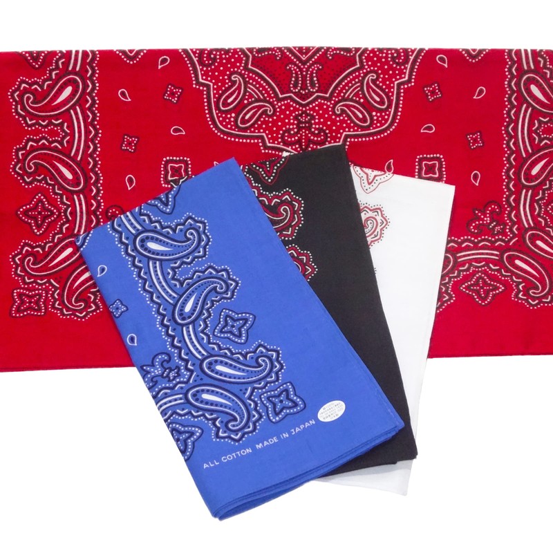 WKG Bandana, Paisley, Made in Japan, Cotton Handkerchief, Black