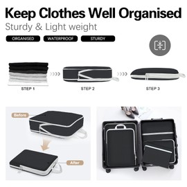 Compression Packing Cubes Set, Ultralight Expandable Travel Organizers for Carry on Luggage,Waterproof Travel Packing Cubes,Compression Suitcase Essential Bag(Black 5-piece set)