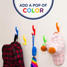 Toughook Heavy Duty Hooks for Hanging Coats, Jackets, Backpacks, Baseball Hats - Wall Mounted Rainbow Color Hangers for Kids, Perfect Hook for Classrooms, Bathroom Robes and Towels | Mini Hook 7-Pack