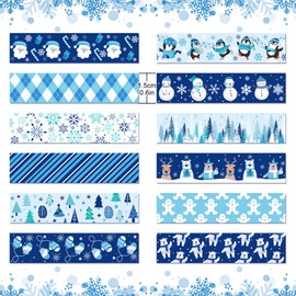 Christmas Washi Tape 12 Rolls Snowman Snowflake Washi Tape Set Packing Tape Washi Masking Tape Decorative Paper Stickers Decorative tape for Christmas Gifts Wrapping DIY Art Crafts Wrapping Decor